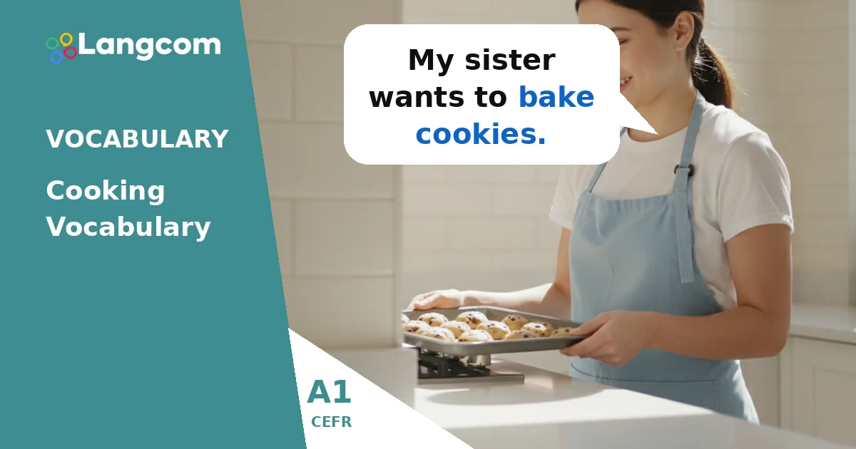 Learn A1 English Cooking Verbs: Bake, Boil, Fry, Grill, Roast — A1 English vocabulary lesson by Langcom